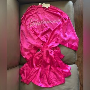 Bright 💕Pink Bridesmaid Bedazzled 💎 Silk Robe Gown Size Small